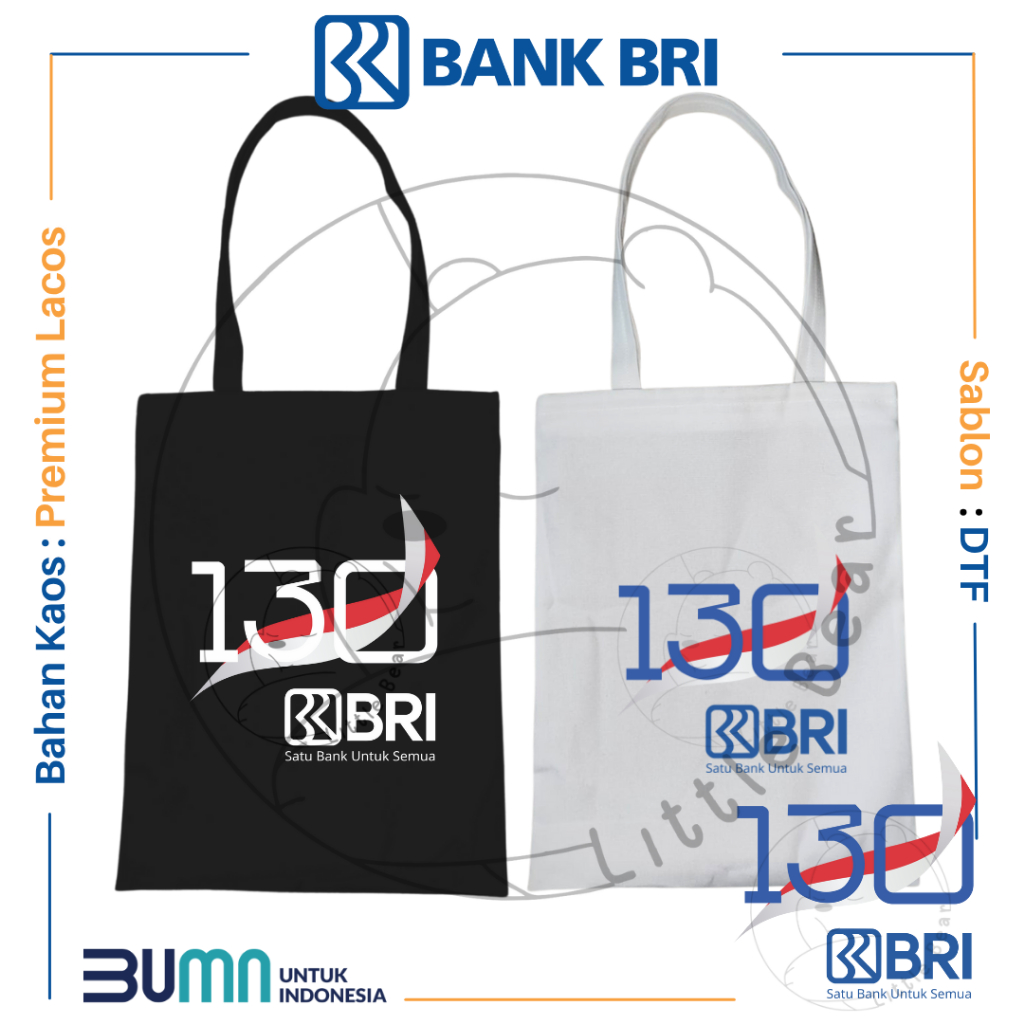 LittleBear Totebag HUT Bank BRI 130 Tahun Tas Kanvas Banyak Variasi