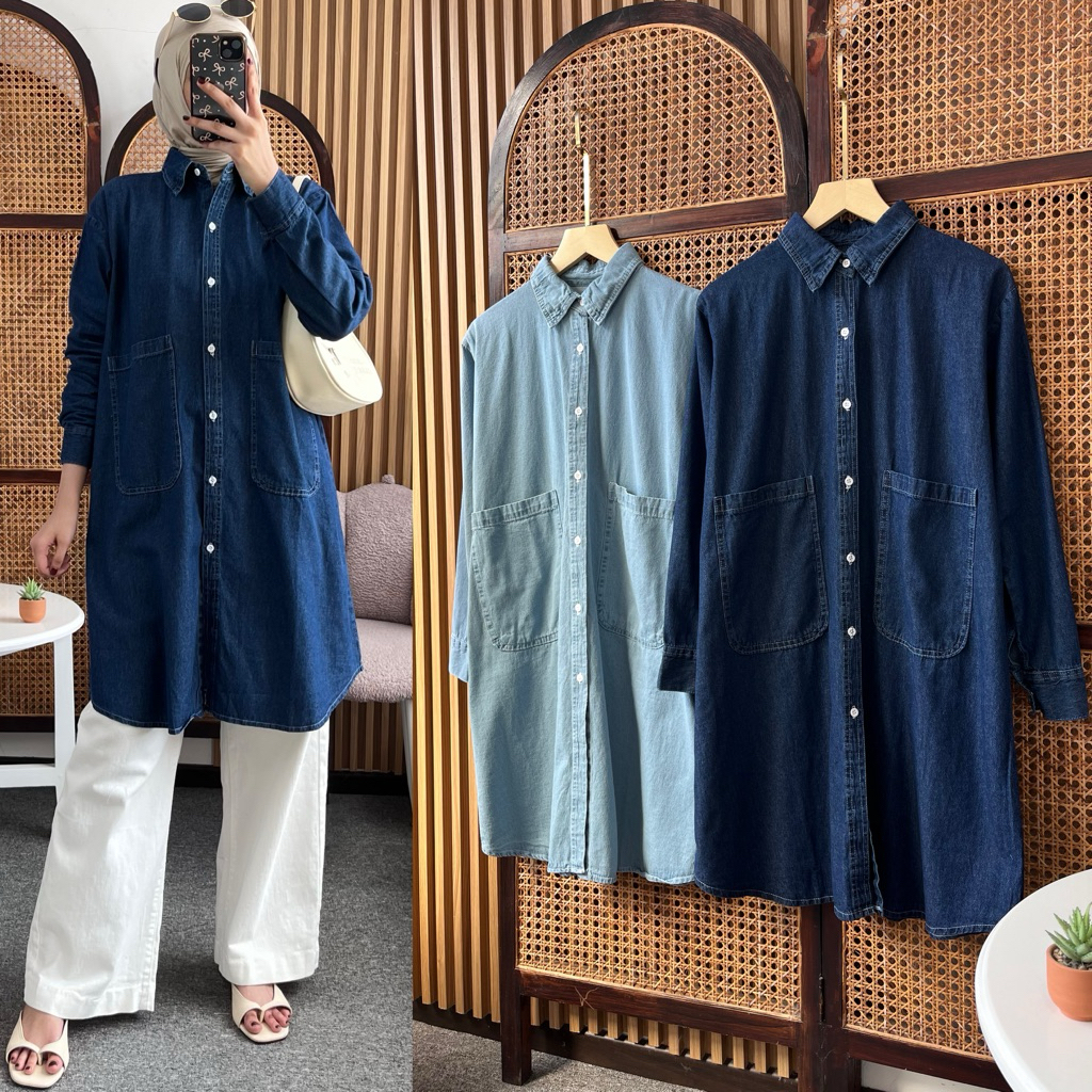 Little butik DENIM JEANS TUNIC | Kemeja jeans tunik ukuran jumbo bigsize