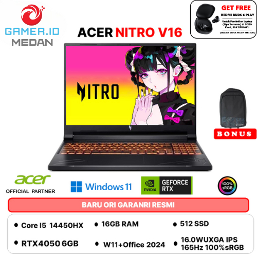 ACER NITRO V 16 I5 14450HX RTX4050 6GB/ 16GB 512GB W11+OHS 16.0WUXGA IPS 165HZ 100SRGB 2Y BLK -71.50