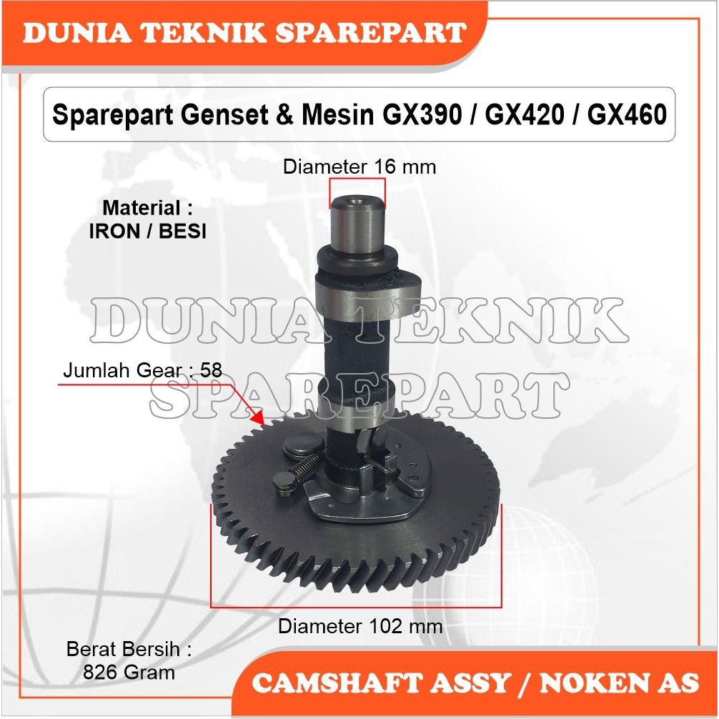 GX390 GX420 GX460 CAMSHAFT ASSY / NOKEN AS BESI KLEP GENSET & MESIN PENGGERAK
