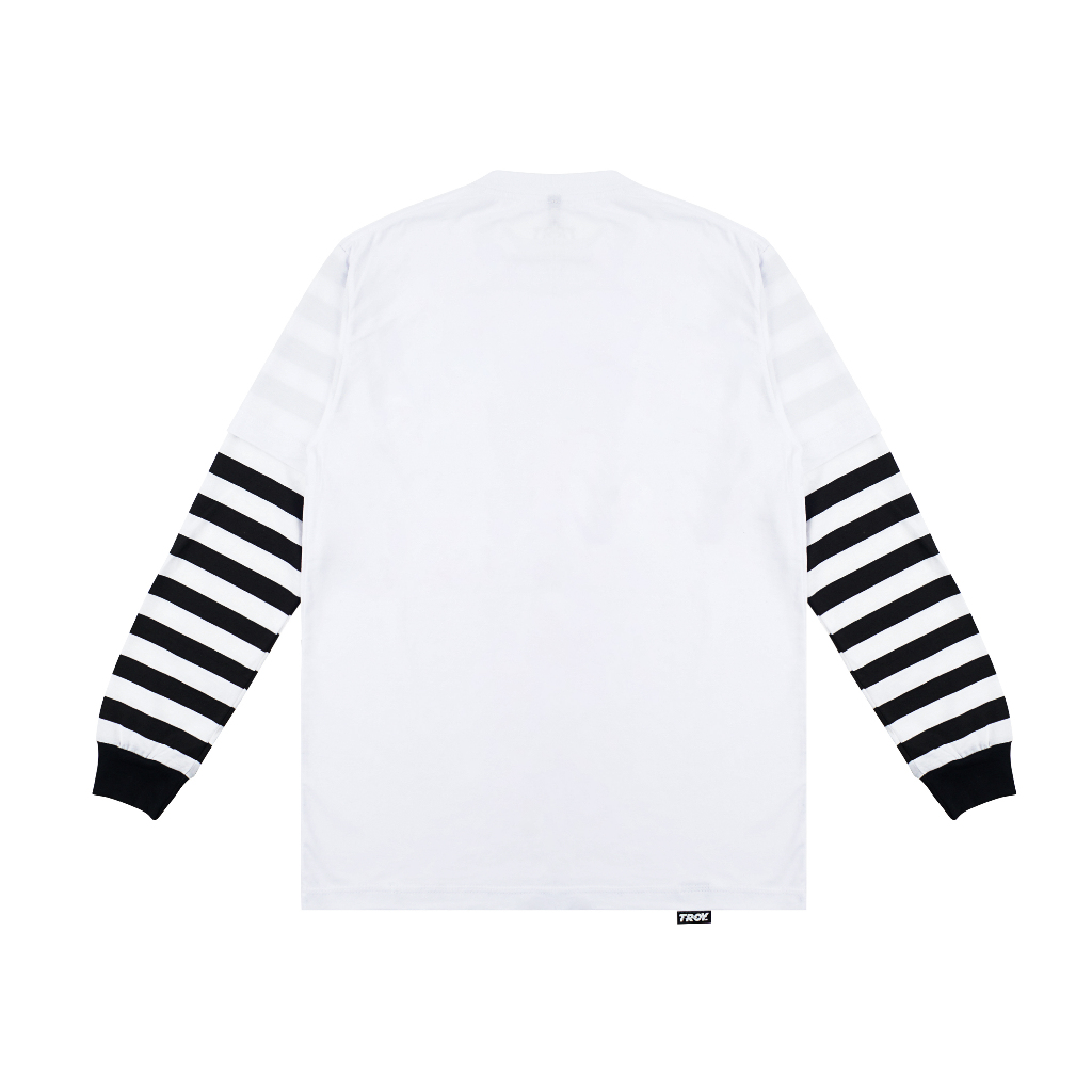 Troy Company Double Sleeve Tshirt White Stripe Binding - Kaos Putih Lengan Panjang DS 3395