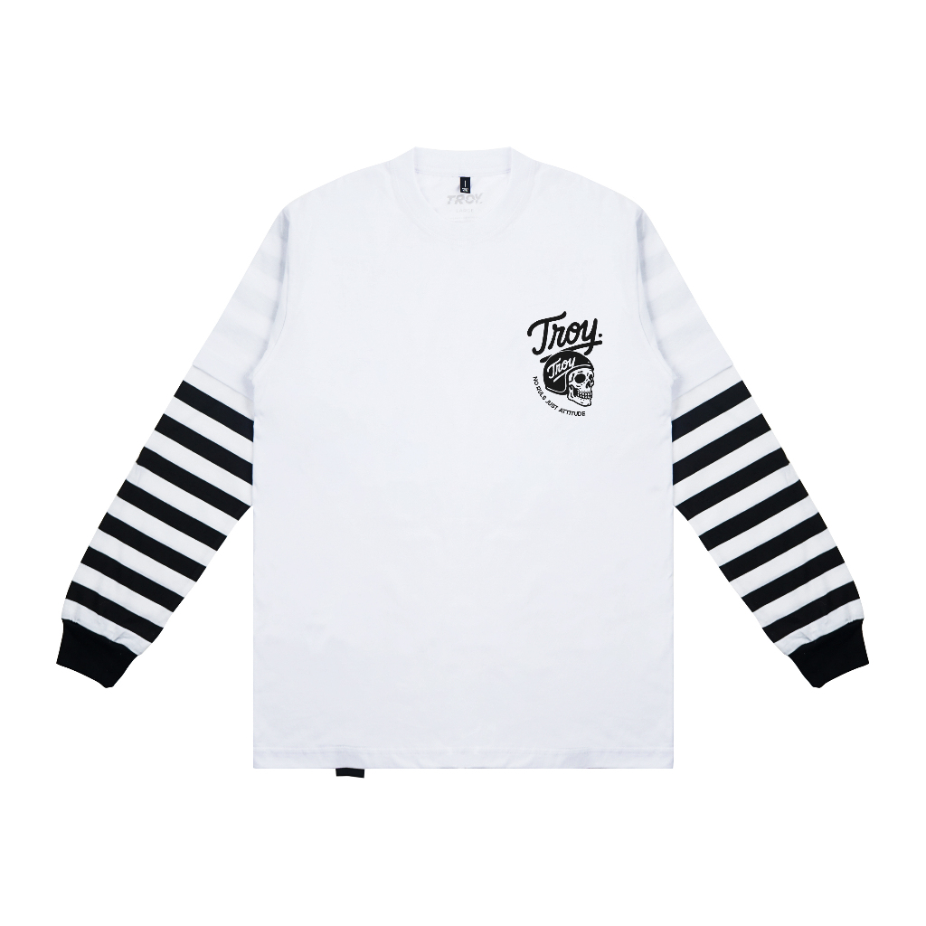 Troy Company Double Sleeve Longsleeve White Stripe Attitude - Kaos Lengan Panjang Kaos Putih Stripe DSD 3397