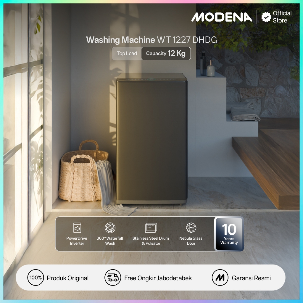 MODENA Mesin Cuci Top Load 12kg PowerDrive™ Inverter - WT 1227 DHDG