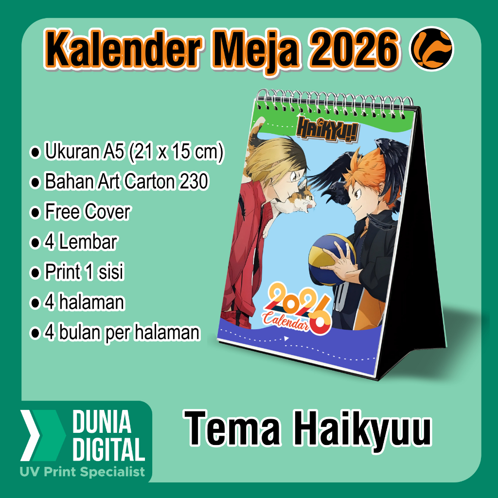 Kalender Duduk Anime Haikyuu, Kalender Meja, Kalender 2026, Kalender Meja Custom, Kalender Partai, K