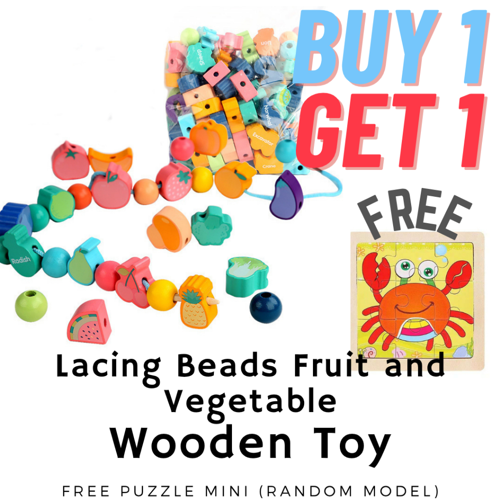 Mainan Kayu Edukasi Anak 3D Lacing Beads Wooden Toys Mainan Blok Kayu Balok Kayu