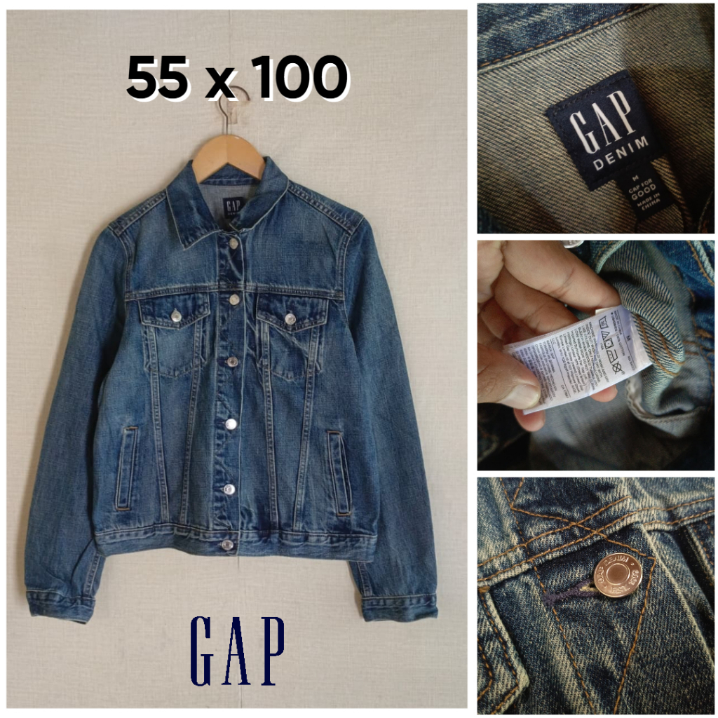 Jaket Jeans GAP 1969 Denim Size M Wanita Kancing Embos OB783