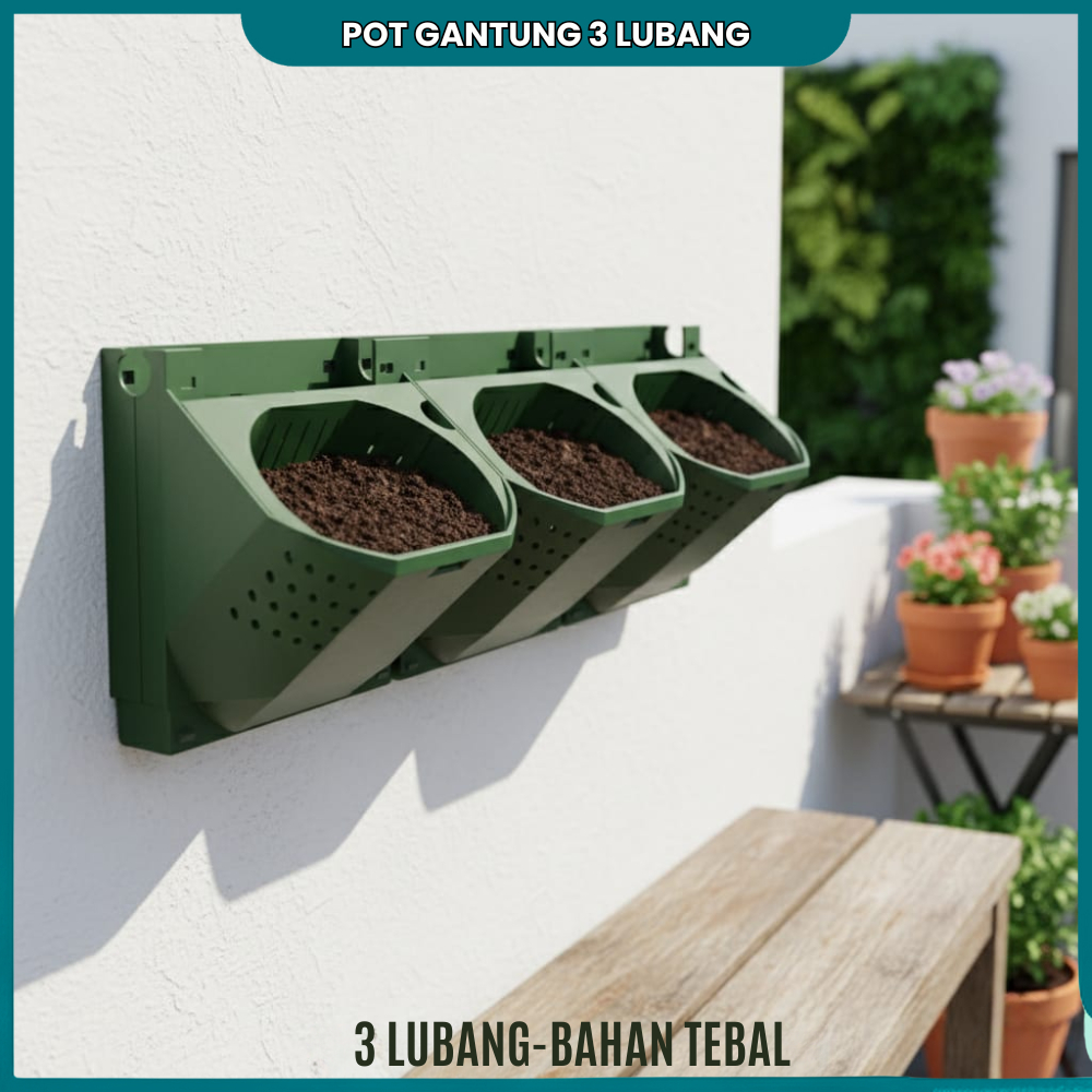 Pot Planter Dinding Susun 3 Lubang | Pot Gantung Vertikal Hemat Tempat | Cocok Sayur Bunga Herbal