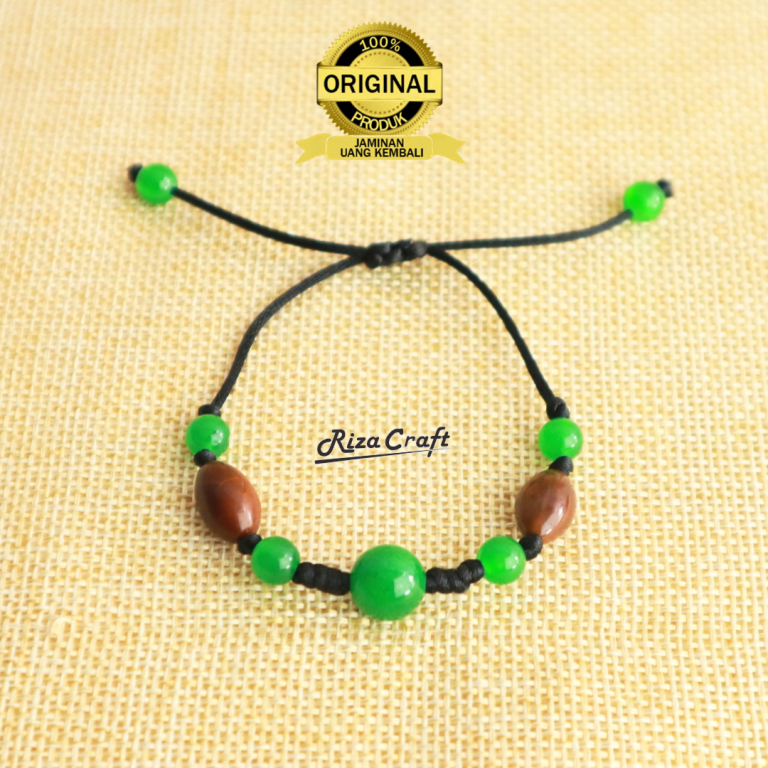 Gelang Tali Hitam Merah Batu Giok Hijau Cina China ASLI Pria Wanita Cowok Cewek Keren