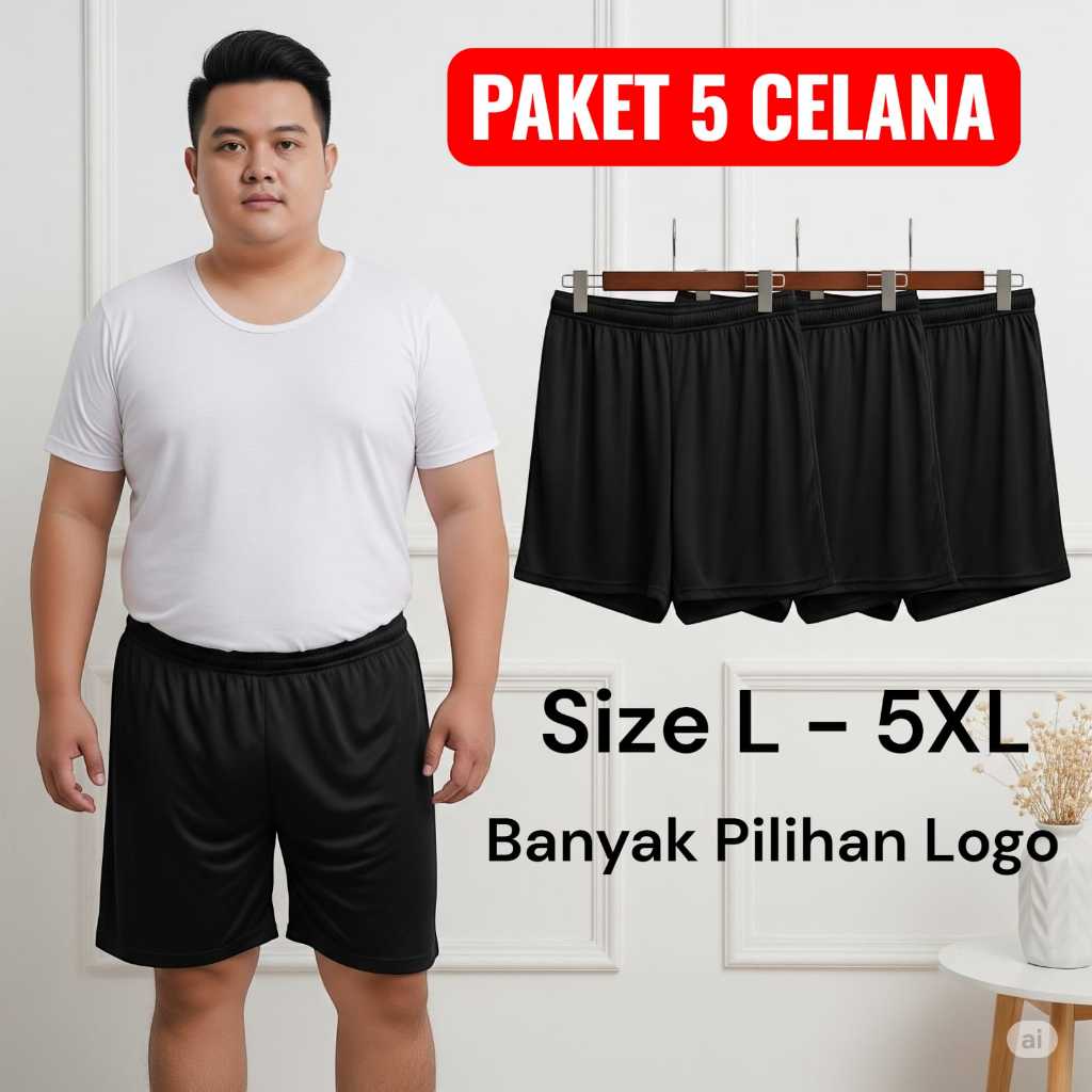 (Paket 10pcs)ADA SAKU celana pendek pria/wanita olahraga jumbo Celana futsal jumbo KAIN HITAM