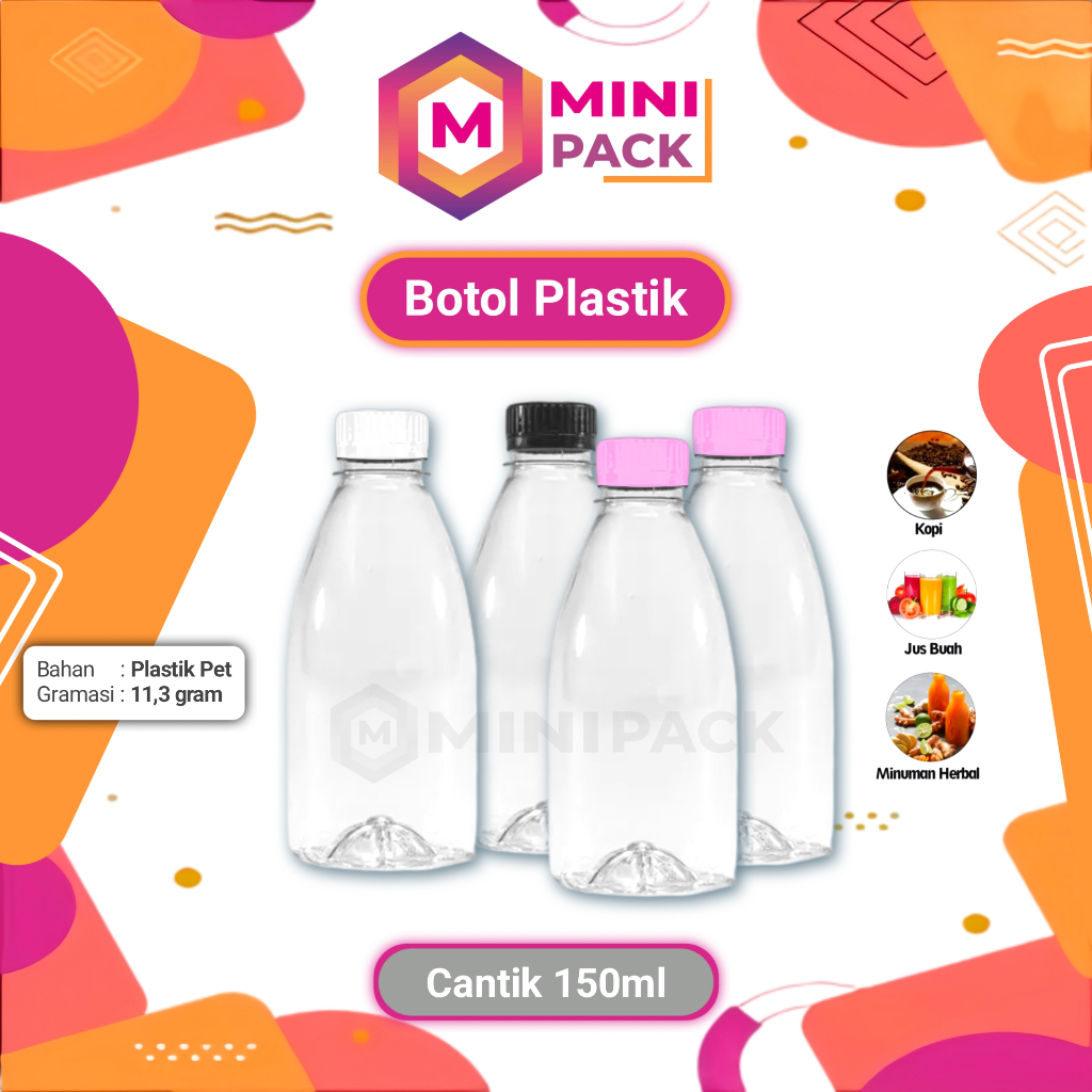 Botol Cantik Plastik Transparan Puding Jus Susu Segar Kedelai Jamu Sirup 150ml 150 ml Buncit Gemuk M