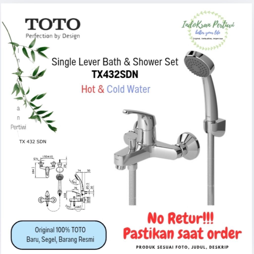 Shower Mandi Set & Bath TOTO TX432SDN (hot & cold water)/TX432SD/TX432SDZ