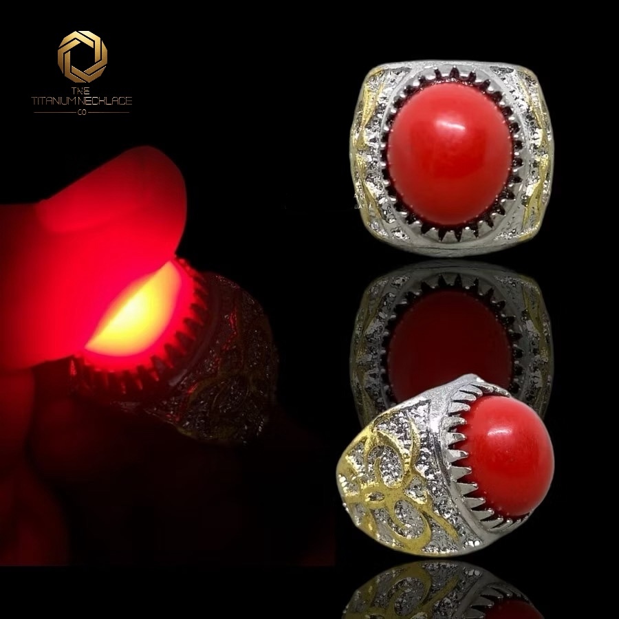 TitaniumNecklace Cincin Batu Merah Delima Nyala Sulap Gimmick Merah Dalima Cincin Pria
