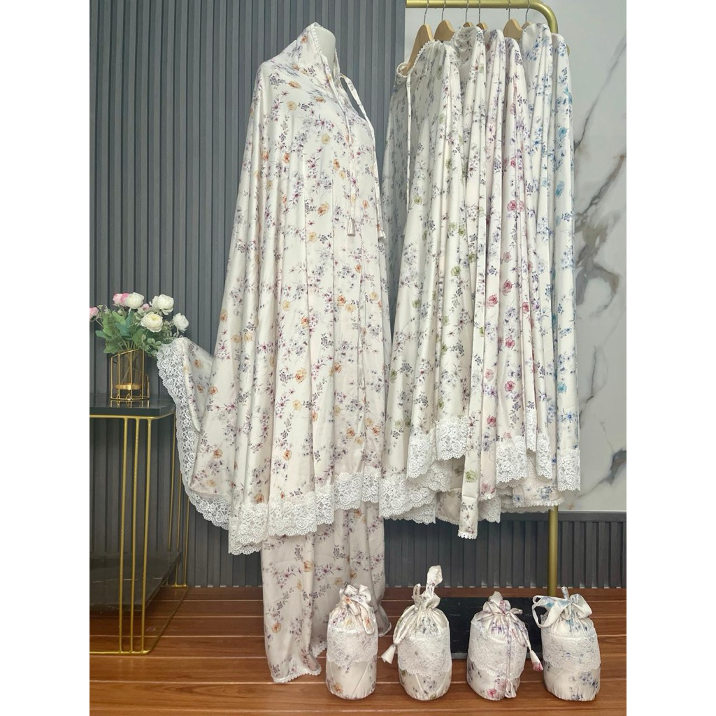 mukena armani silk motif bunga