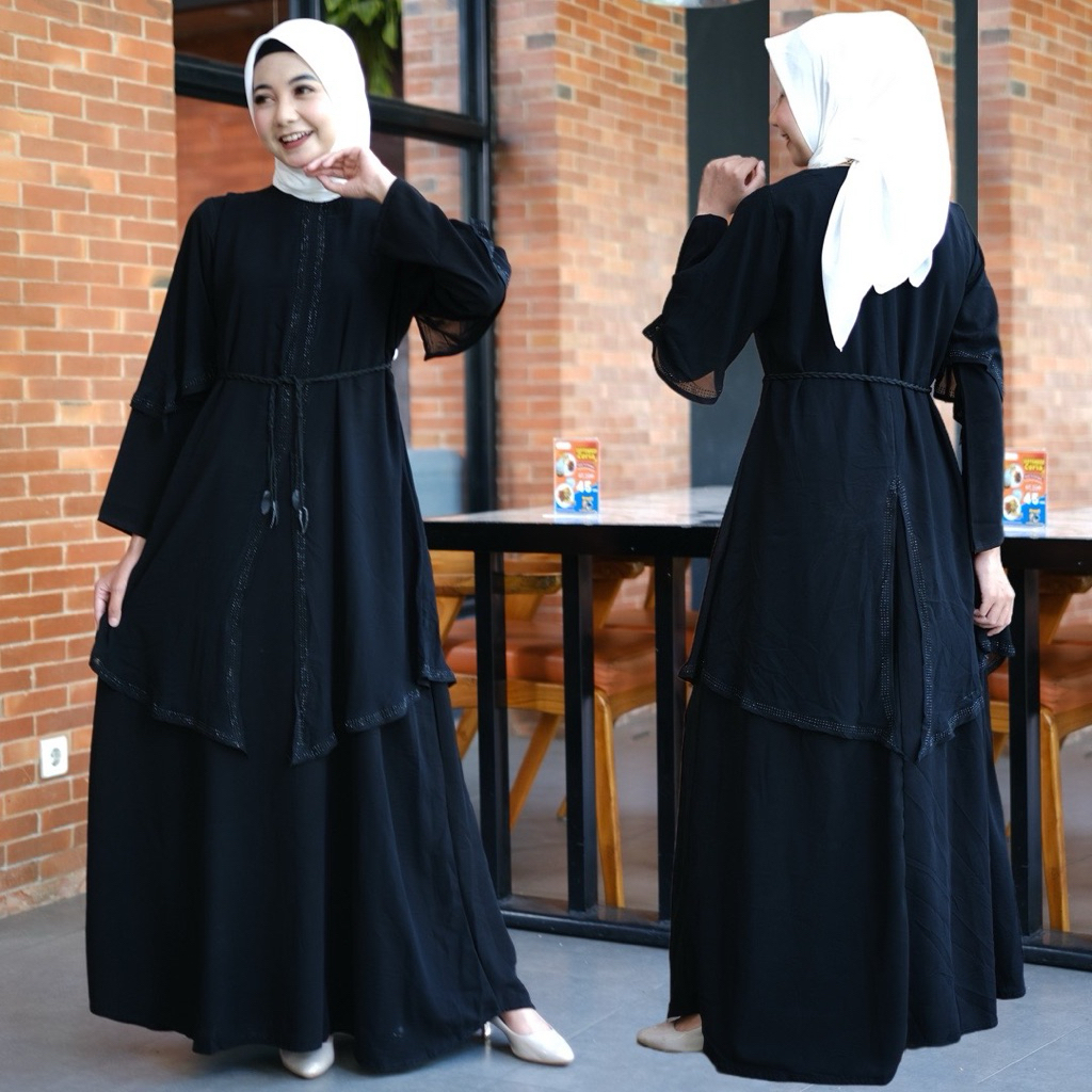 Abaya Malaysia Jetblack saudi hitam pekat gamis dubai ori dress basic sifon remaja dewasa