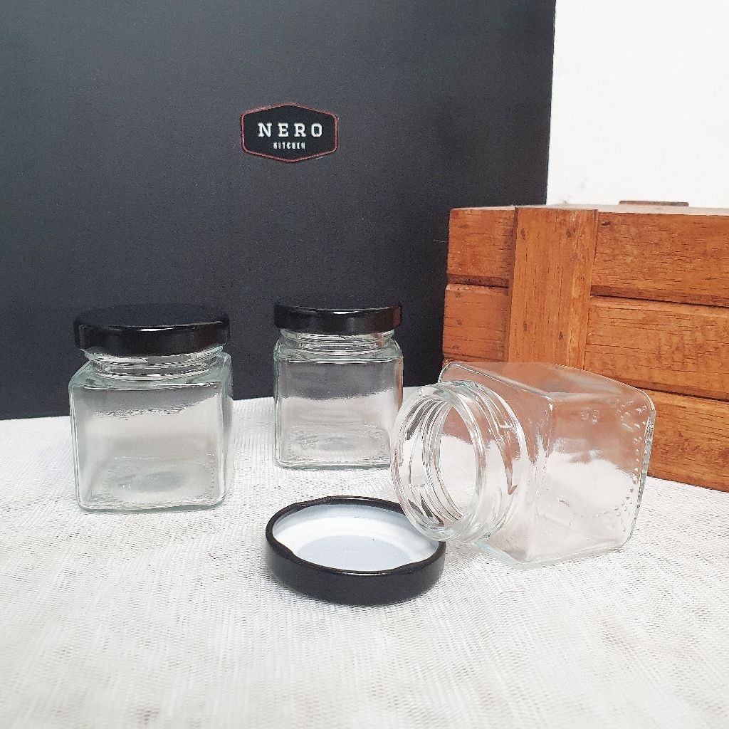 Jar Kaca KOTAK 50ml / Jar selai / toples kaca / wadah bumbu / kemasan kaca / Tempat sambal / Jar Mad