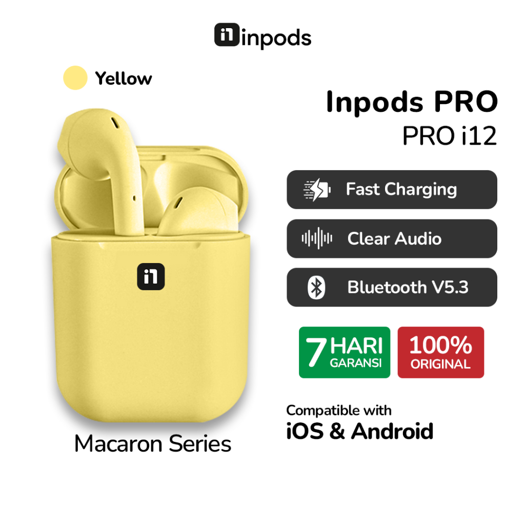 InPods Pro i12 Yellow Macaron Series TWS i12 - Wireless Headset iOS & Android