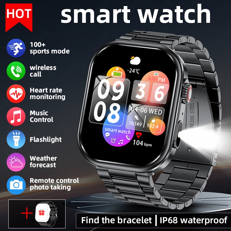 LIGE Panggilan Bluetooth Smart Watch 2.01 inci Layar Sentuh Penuh Monitor Tidur Smartwatch Tahan Air