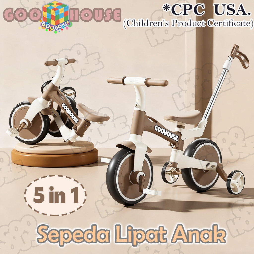 Sepeda Anak 5 in 1 Sepeda Lipat Anak Musik LED Usia 2-8 Tahun Balance Bike & Stroller Bayi