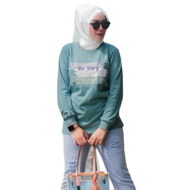 Kaos wanita lengan panjang six diary motif
