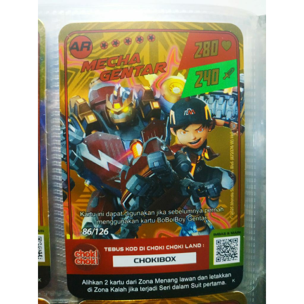 Choki Choki Boboiboy - Monsta Galaxy Card Mecha Gentar Gold Hologram AR Langka
