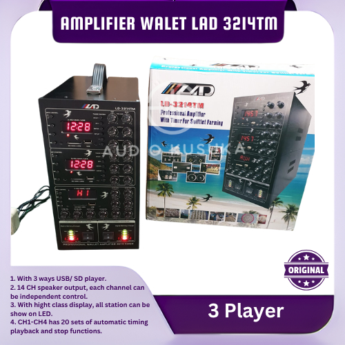 AMPLIFIER WALET LAD 3214TM 3 PLAYER AMPLI LAD LD 3214 TM ORIGINAL GARANSI