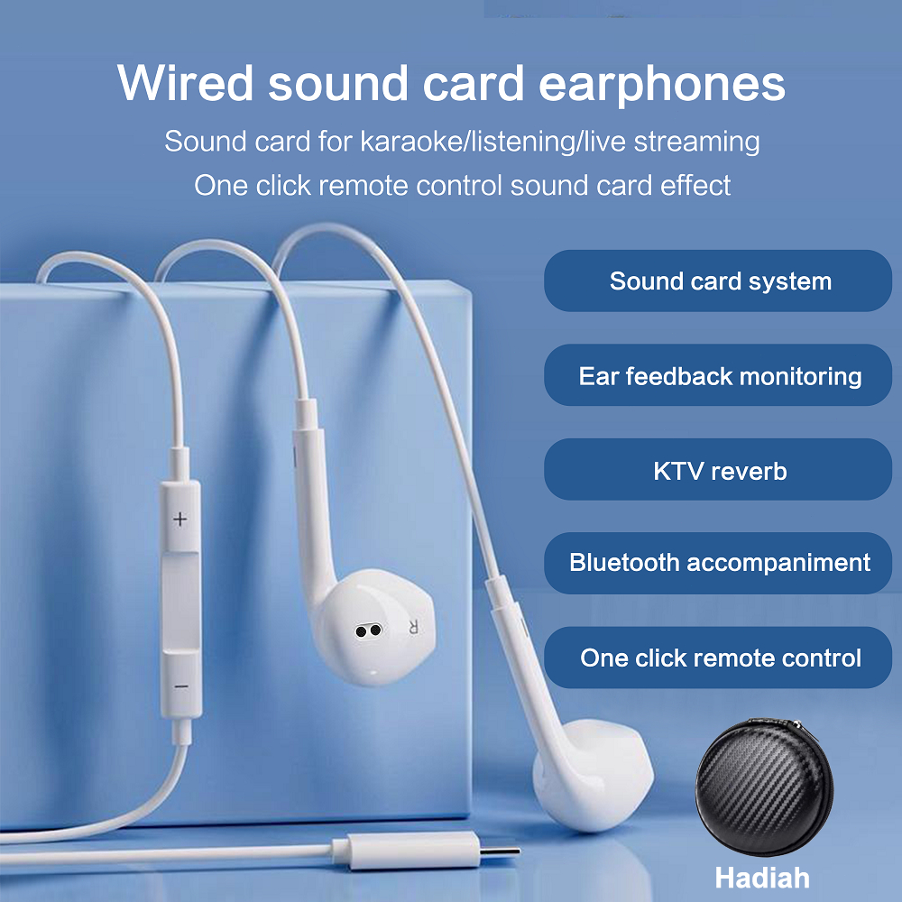 Headset Type C Sound Card Voice Changer 7 Suara Earphone Karaoke Live Streaming Monitor Kabel Mic Je
