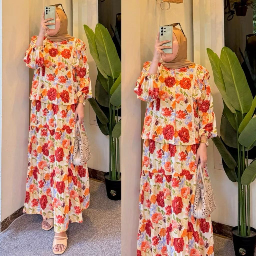 ZAHWA Zayna set rok kombinasi renda rayon // setelan rok rayon // setelan wanita // one set motif ra