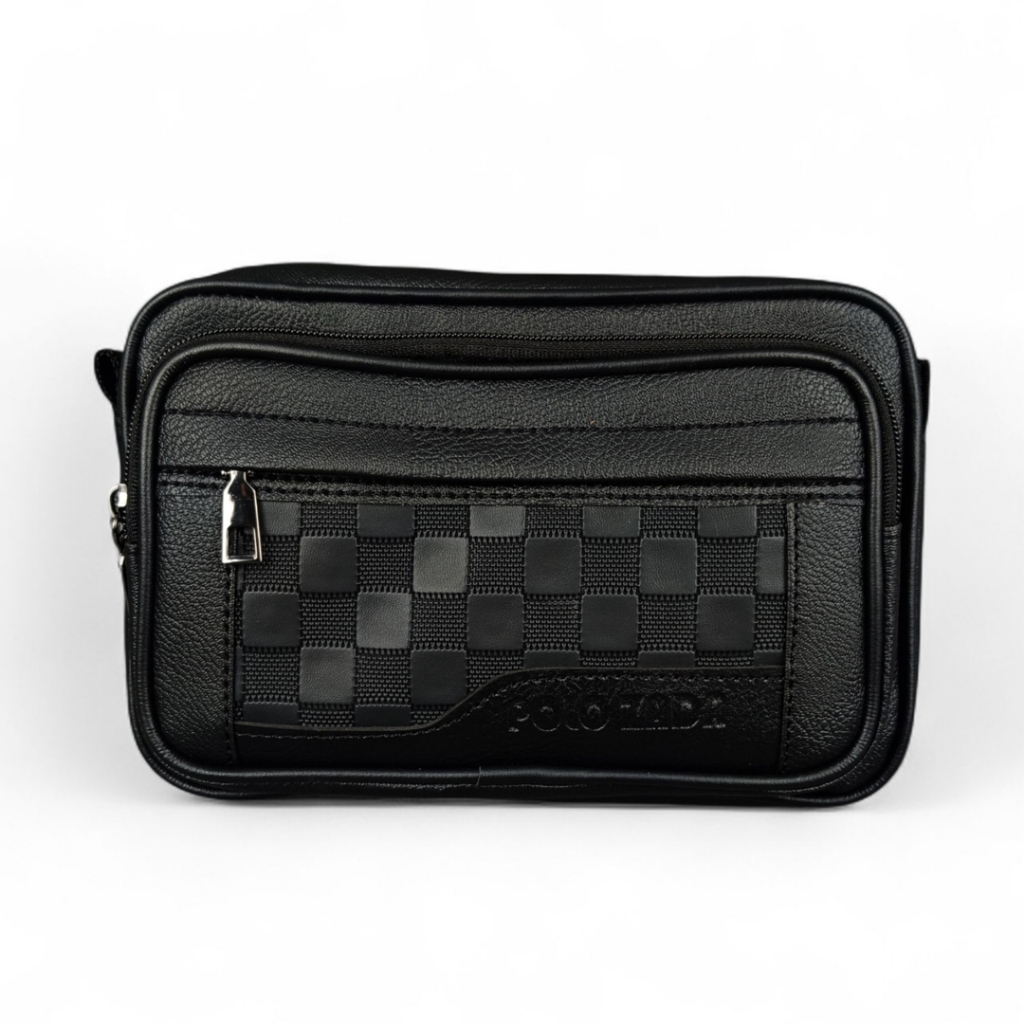 Handbag Pria Wanita Kulit PU Premium | Tas Selempang elegan Seri Motif Kotak- Kotak