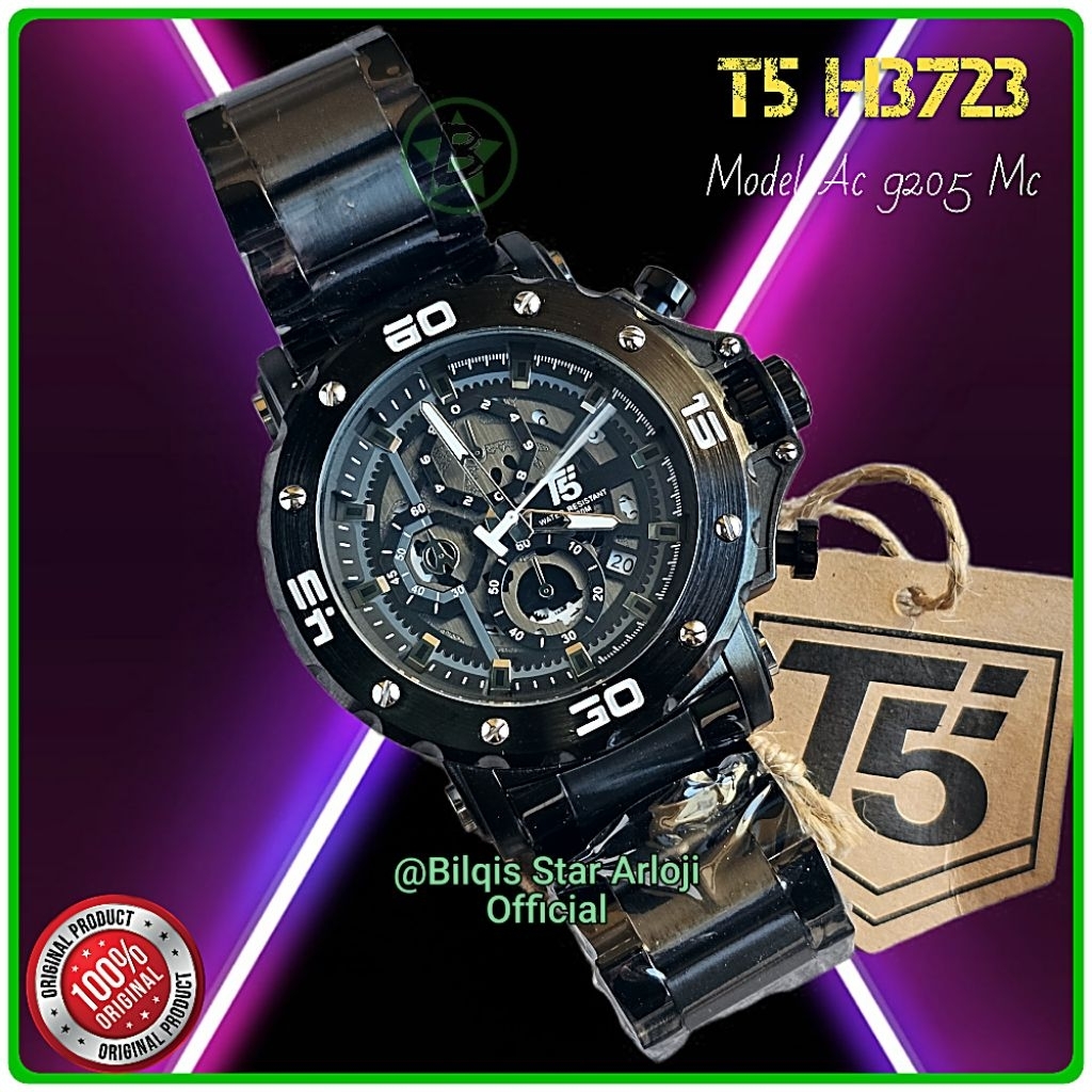 Jam Tangan Pria Besar T5 H3723 Model Ac 9205 Tali Rantai Original