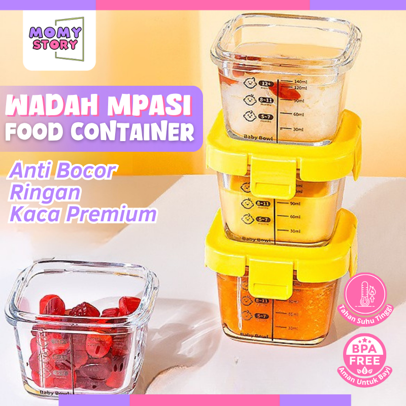 Tempat MPASI Kaca Tempat Makan Bayi Anti Tumpah Kontainer Wadah Snack Mpasi Tahan Panas Microwave Pe
