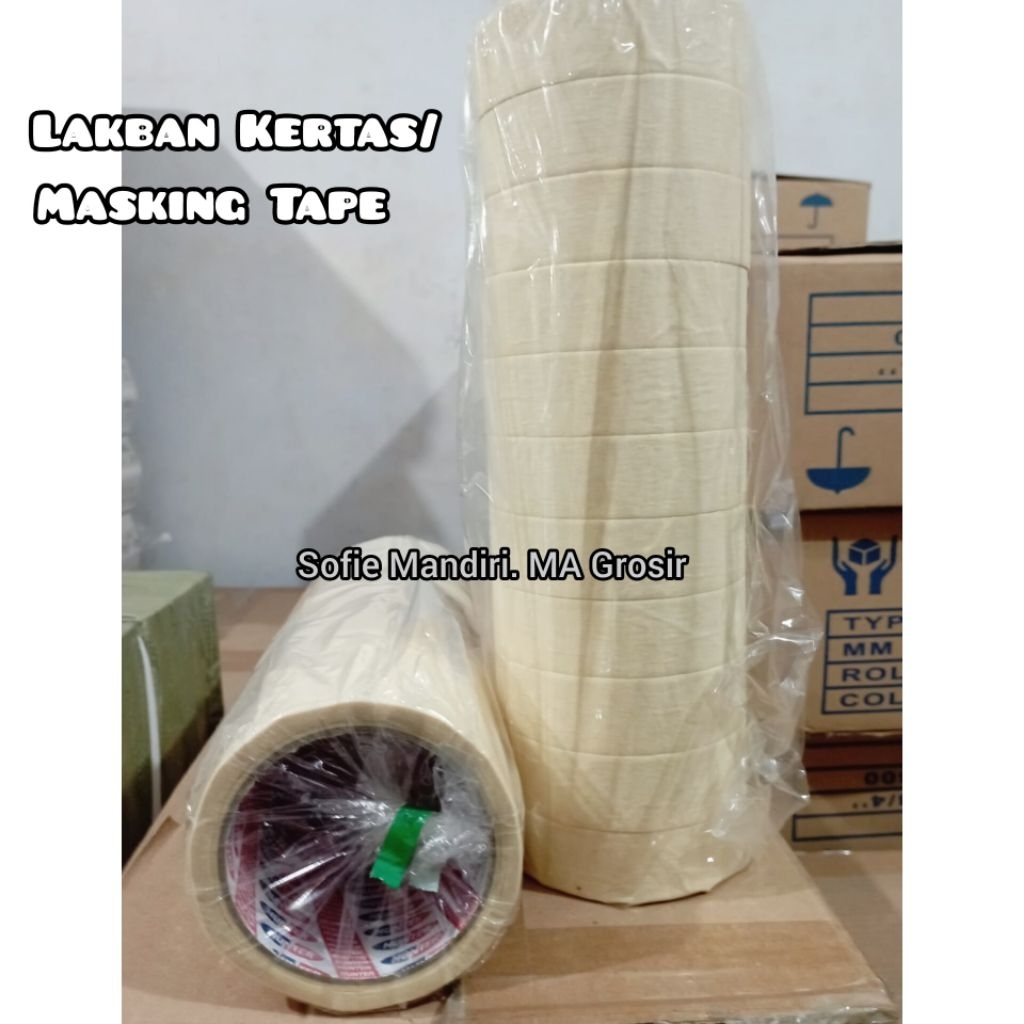 Lakban Kertas Tebal / Masking Tape Isolasi Kertas 1 Slop Isi 12 Roll