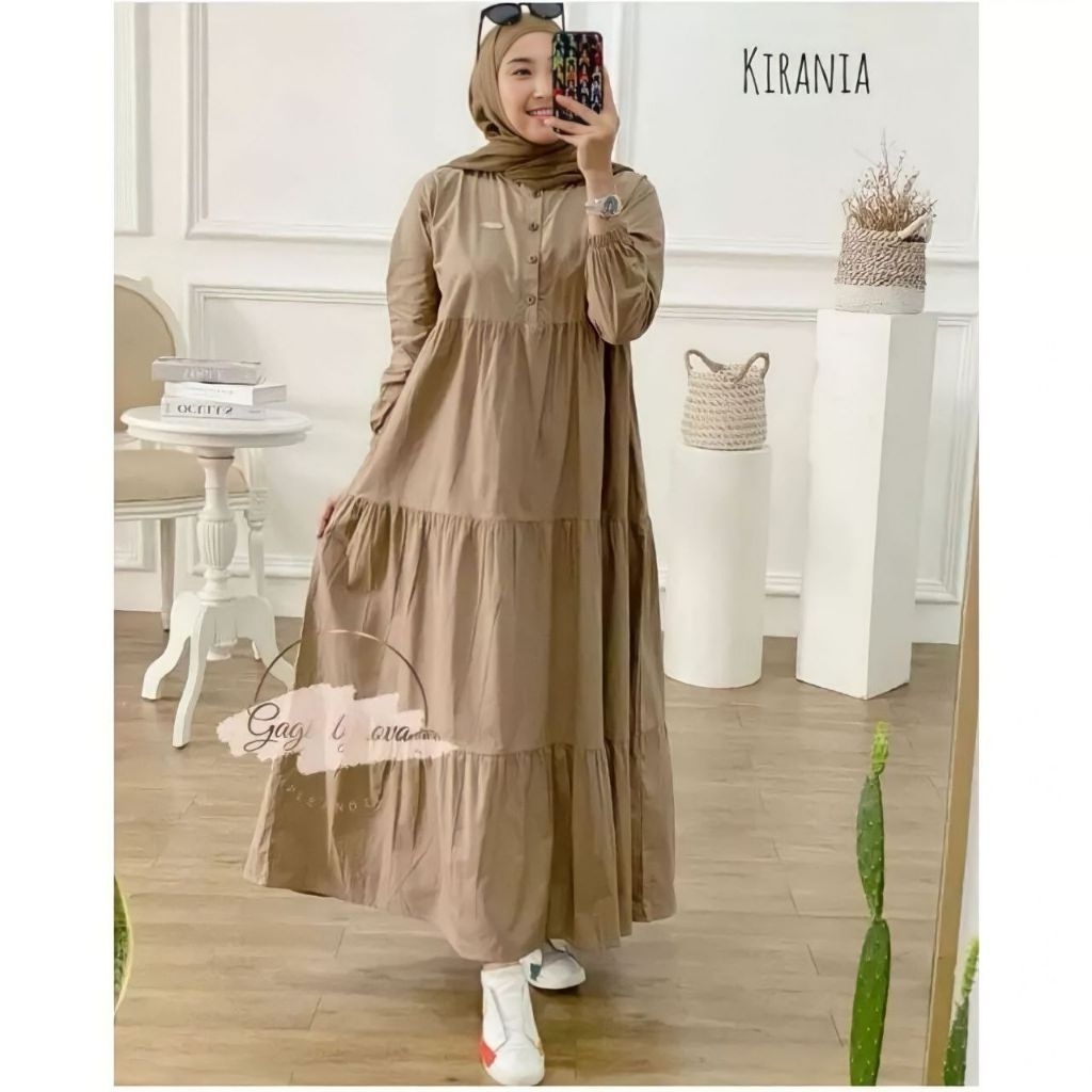 Gamis Kirania Rayon Twill Ori Busui Kancing depan Ld 120 pb 130
