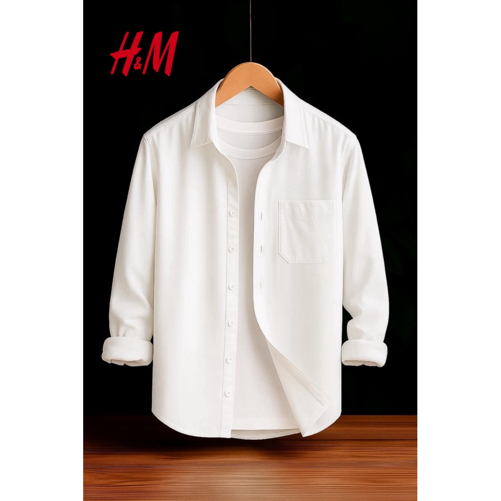 Kemeja HM pria lengan panjang/kemeja pria putih polos