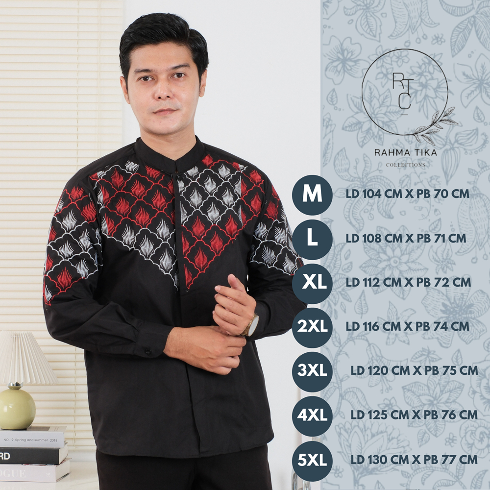 Kemeja Bordir Pria RTS Aydin 01 Hitam Katun Terbaru Full Bordir motif jaring