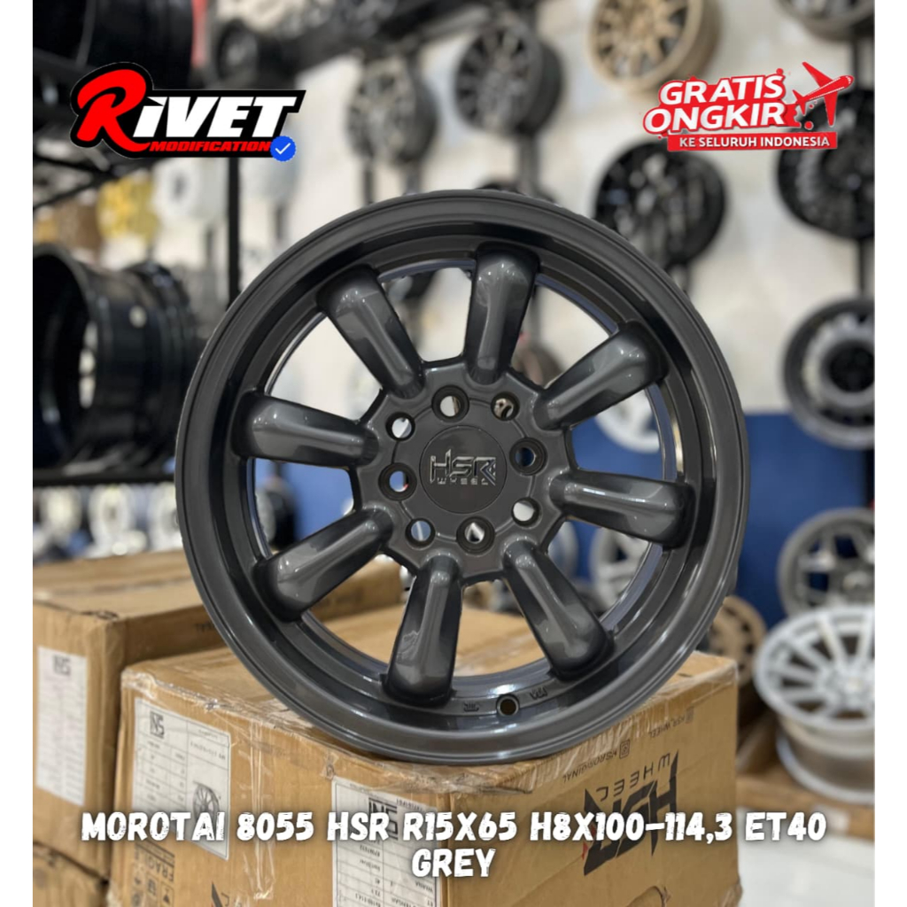 PELEK RACING HSR MOROTAI RING 15 4X100-4X114,3 GREY VELG MODEL ENKEI UNTUK MOBIL SOLUNA LANCER DLL