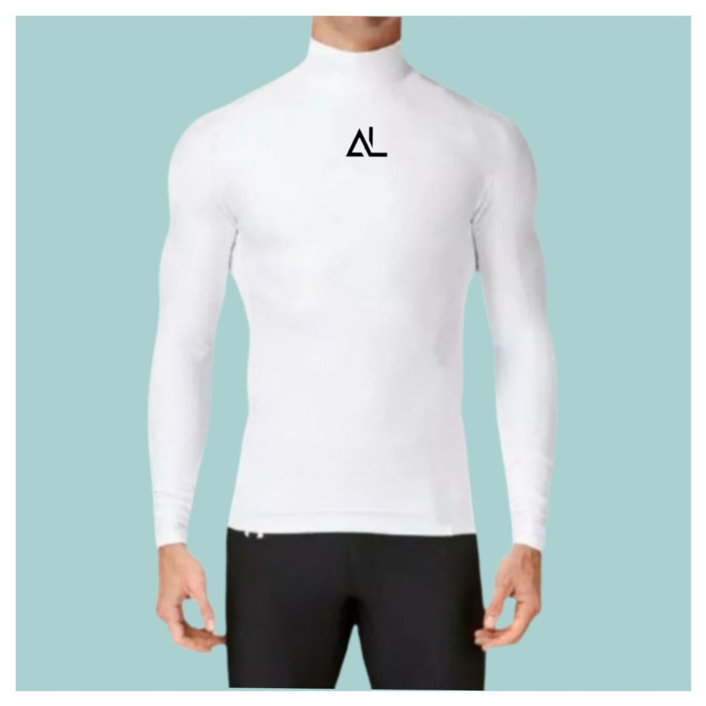 Baju Manset Baselayer Putih Baju Manset Lengan Panjang Olahraga Pria