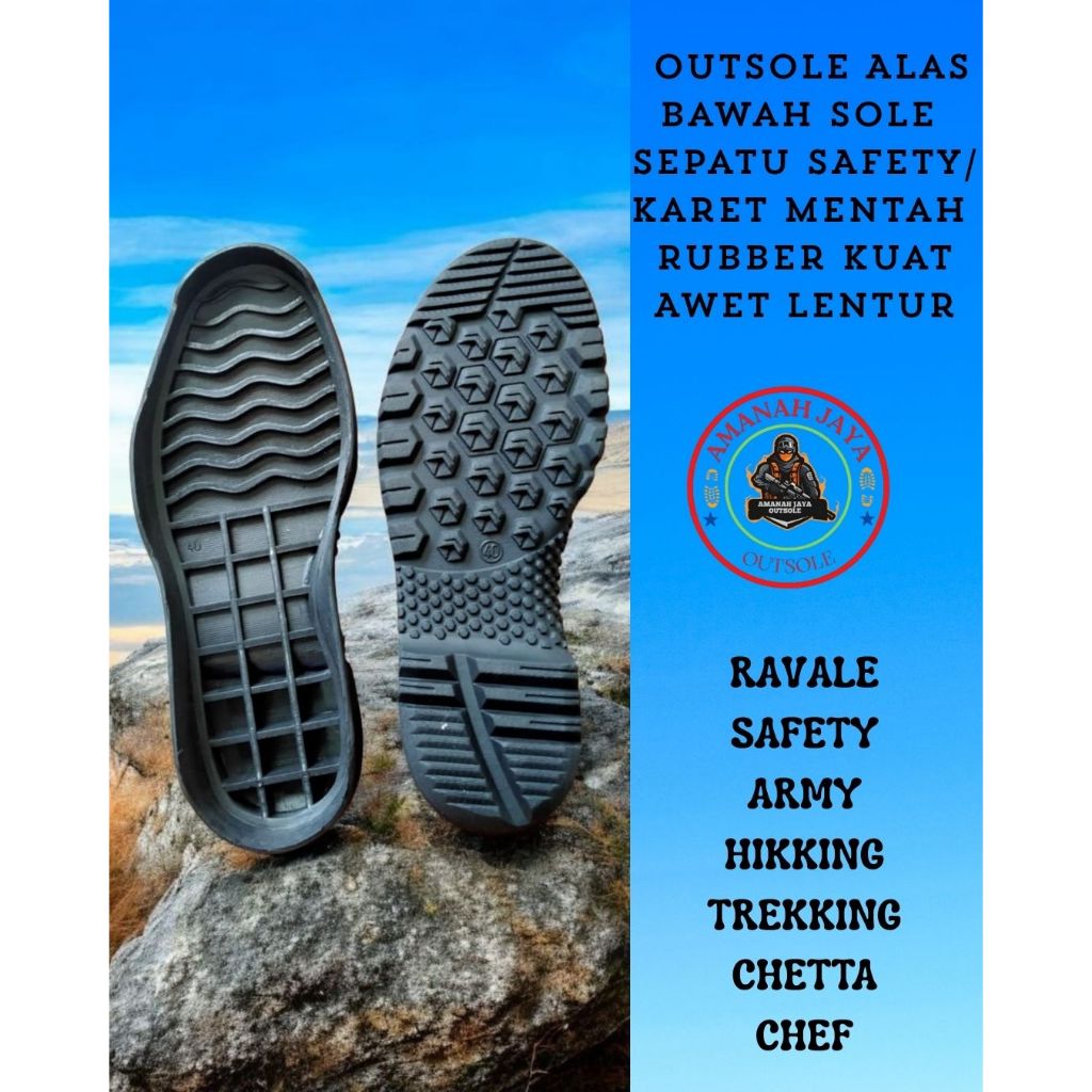 Outsole sepatu Ravale Hitam outsole untuk sepatu safety.pdl.hiking.chettah.king.