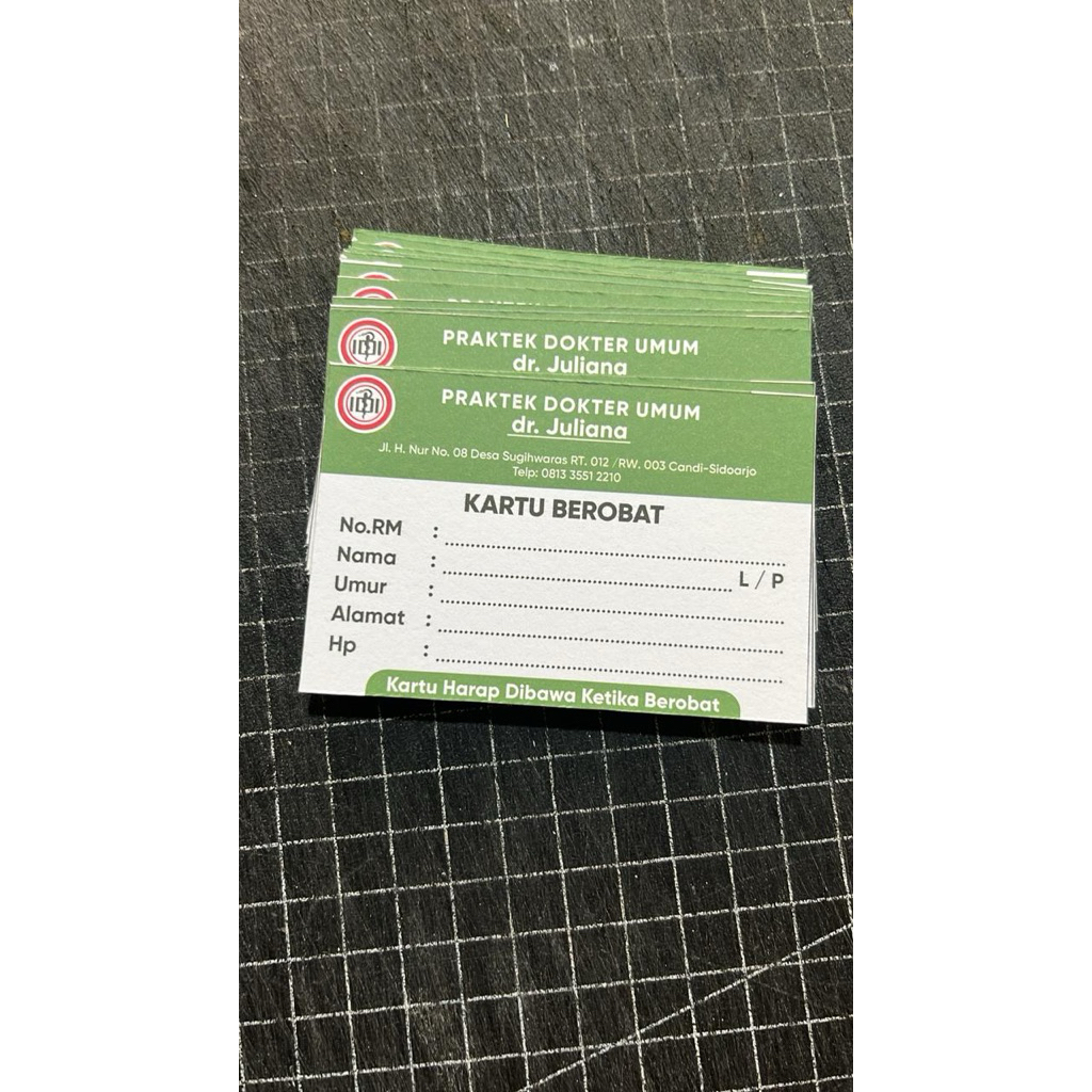 Kartu Berobat Pasien Custom 9x6cm Bahan Kertas Tebal Murah