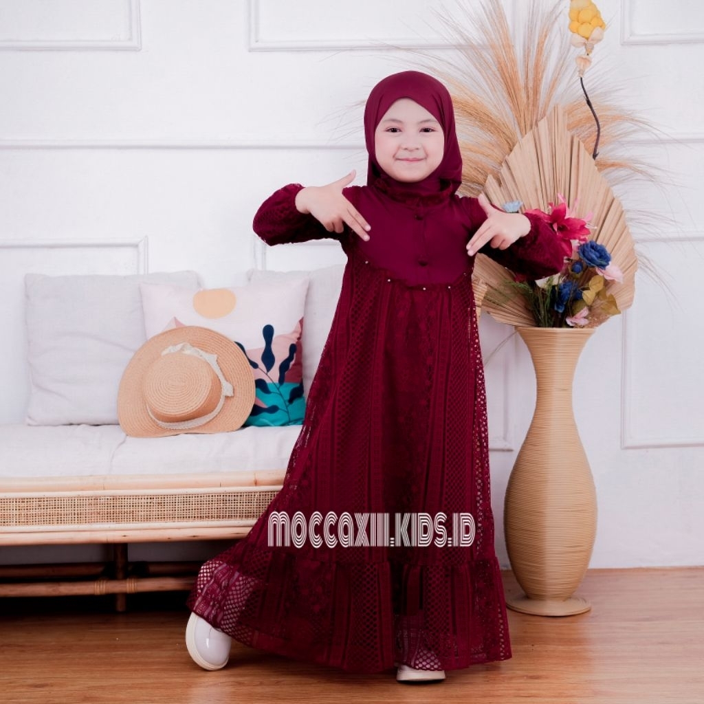 AURA kids Free Hijab Usia 1-10 Tahun Gamis Anak Brokat viral Terbaru - Gamis Anak Pesta Kondang