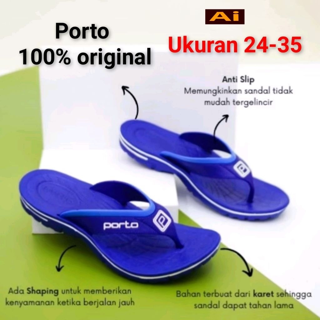 1016B sandal jepit karet anak asli merek porto size 24-35