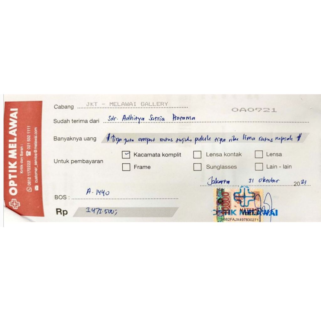 READY KWITANSI NOTA KACAMATA OPTIK CUSTOM