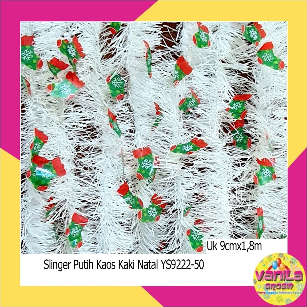 Slinger Putih Kaos Kaki Natal, slinger Warna Warni, Hiasan Dekorasi,slinger dekorasi natal, slinger 