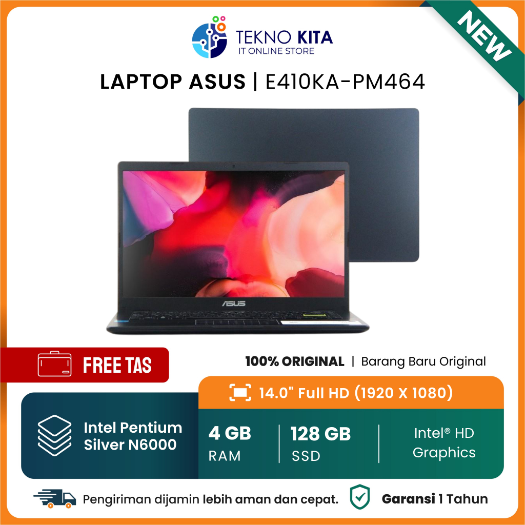 Laptop 3 Jutaan Anti Lemot Asus Intel Pentium Silver N6000 | 4GB | 64GB Emmc + 128 GB SSD | Intel HD
