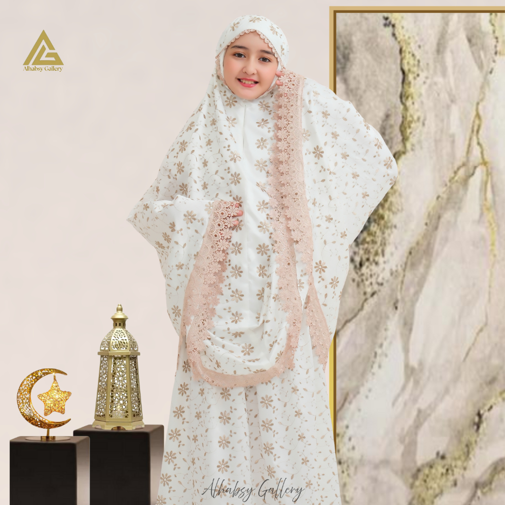 Alhamdulillah - Mukena Anak Premium Sutra Bordir 2in1 Melati Serangkai Series Alhamdulillah