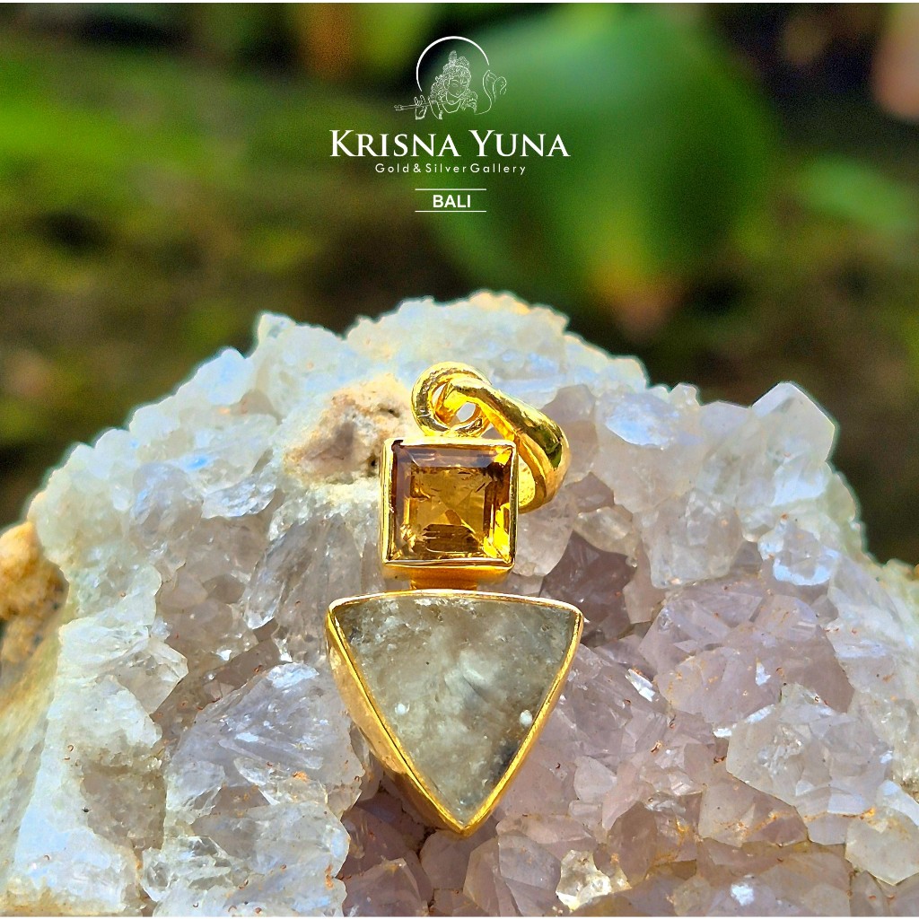 Natural Libyan Desert Glass & Citrine Pendant