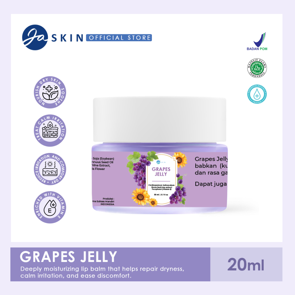 JA SKIN Grape Balm Jelly 30ml – Multipurpose Balm, Pelembab Wajah & Bibir, Atasi Kulit Kering, Irita