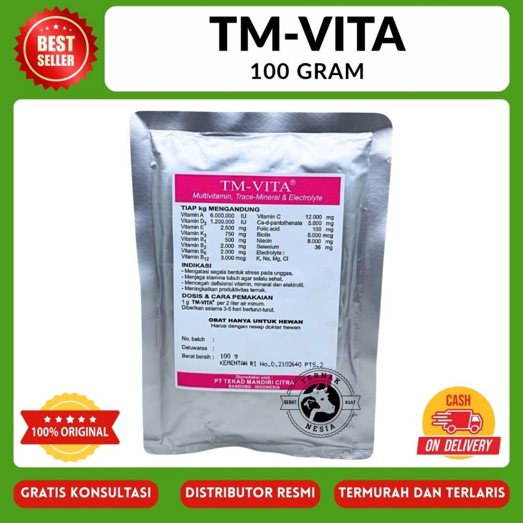 TM-VITA 100 GRAM - TMC - MULTIVITAMIN, TRACE MINERAL DAN ELECTROLYTE UNTUK TERNAK