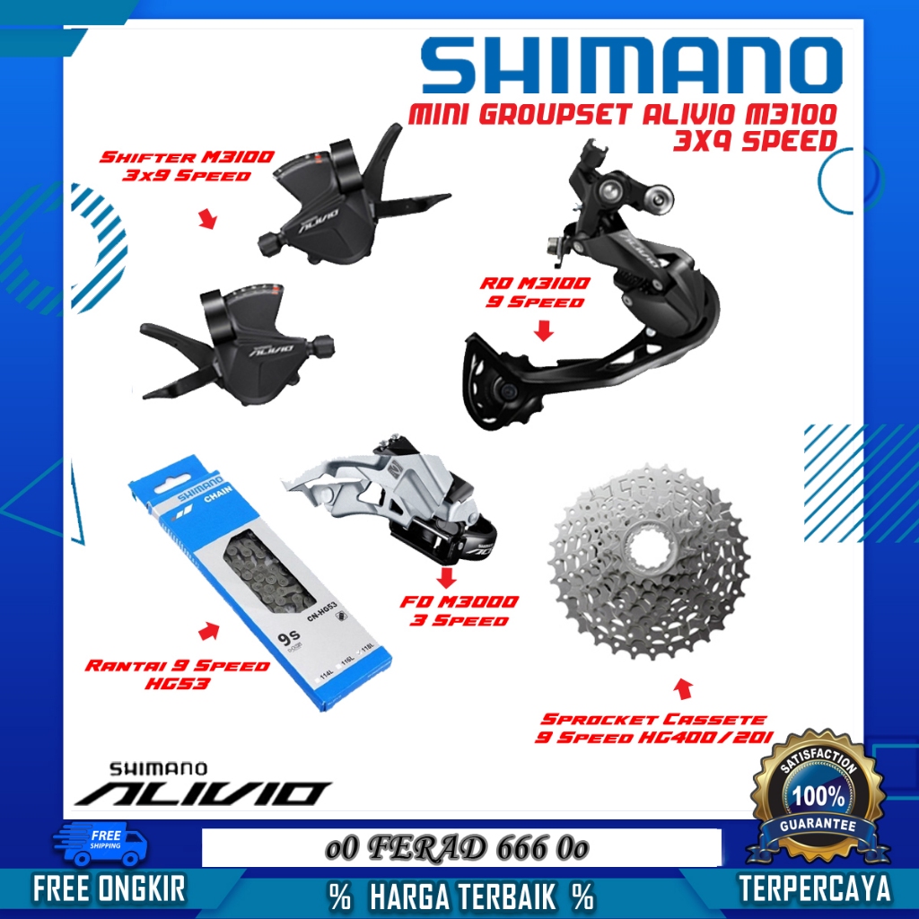 Mini Groupset Shimano 3x7/8/9 Speed Altus/Acera/Alivio Untuk MTB RoadBike Gravel