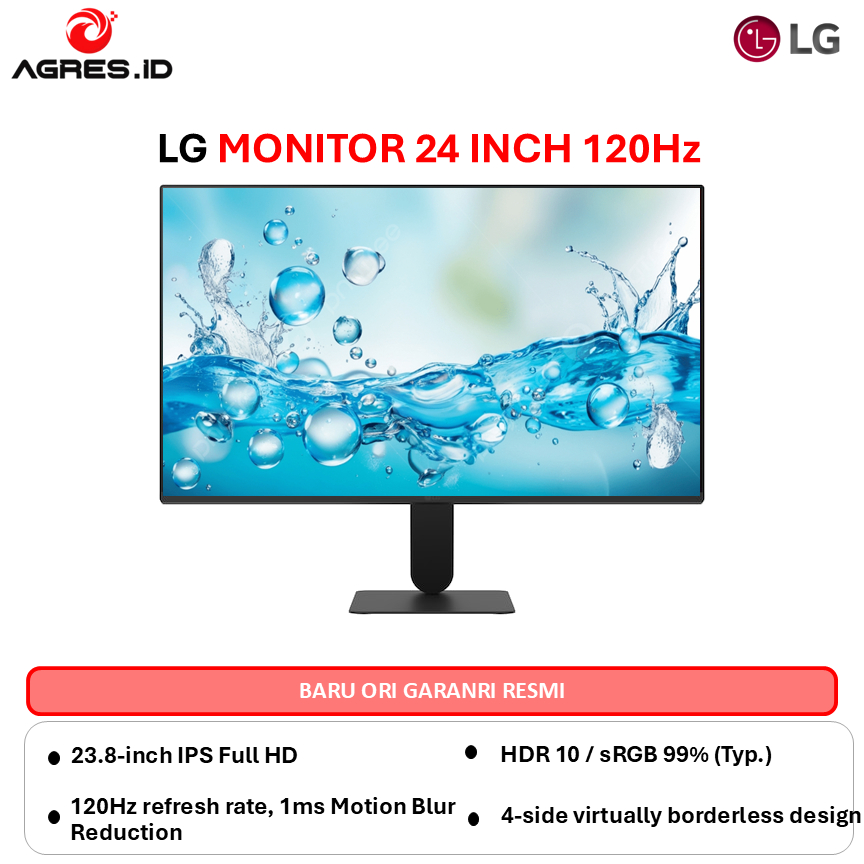 LG MONITOR 24 INCH 24U411A-B IPS FHD 1080P 1MS HDR 10 120HZ 4 SIDE BORDERLESS