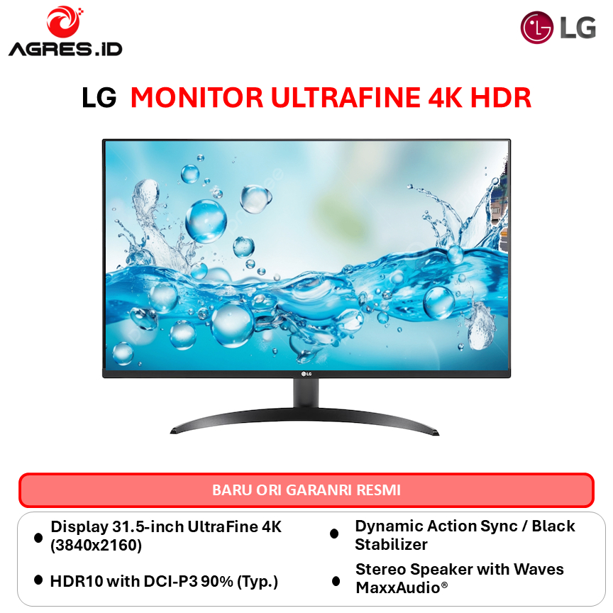 LG MONITOR 32 INCH 32UR500K-B VA UltraFine 4K 2160P 4MS 60HZ HDR10 SPEAKER